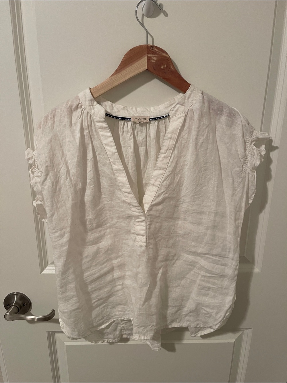 Anthropologie Pilcro White Linen Split-Neck Blouse